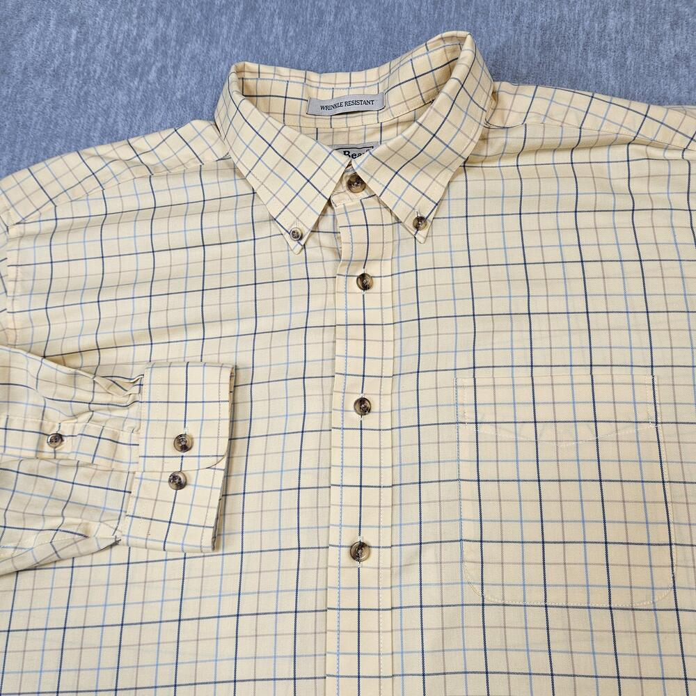 L.L.Bean Shirt Mens XL Kennebuck Yellow Check Wrinkle Resistant Button Down